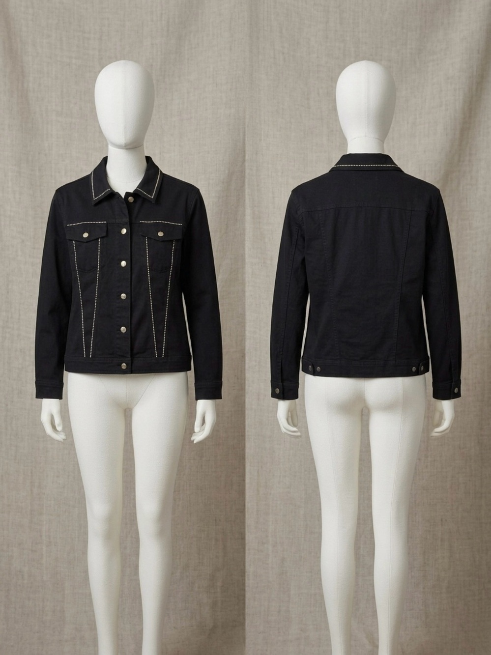 Classic Black Women’s Denim Jacket with Contrast Stitching US Large (12-14)